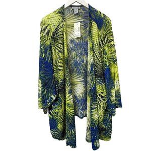 CATHERINES Kimono Swim Coverup Plus Size 4X Stretch Mesh Tropical Blue Green